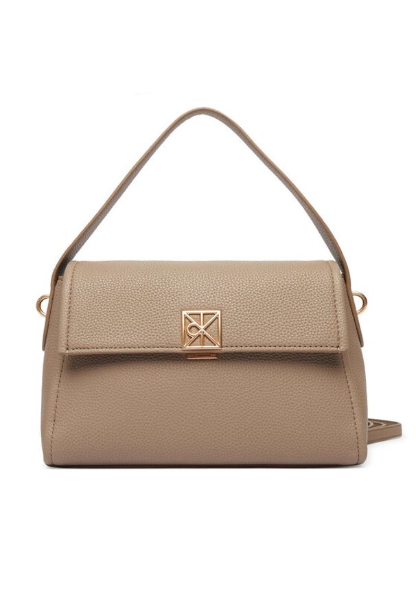 Calvin Klein Torebka Emblem Hw Pebble Shoulder Bag 25 LV04F3425G Beżowy. Kolor: beżowy. Materiał: skórzane