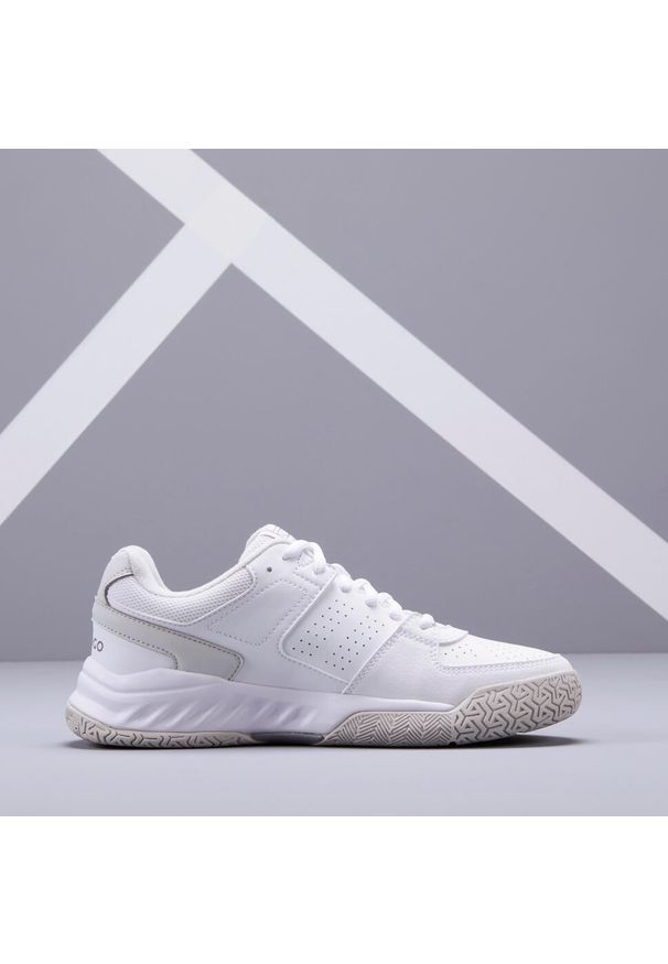 ARTENGO - Buty tenisowe TS160 damskie. Kolor: biały, szary, wielokolorowy. Materiał: kauczuk, syntetyk, skóra. Szerokość cholewki: normalna. Sport: tenis