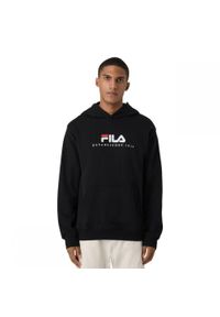 Bluza z kapturem męska do biegania Fila Valsera regular logo czarna. Typ kołnierza: kaptur. Kolor: czarny