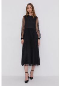 TwinSet - Twinset Sukienka kolor czarny maxi rozkloszowana. Kolor: czarny. Długość rękawa: długi rękaw. Typ sukienki: rozkloszowane, plisowane. Długość: maxi #2