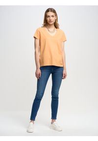 Big-Star - Koszulka damska z bawełny organicznej pomaraŅczowa Giaus 700. Okazja: na co dzień. Kolor: pomarańczowy. Materiał: bawełna. Wzór: haft, aplikacja. Styl: casual, klasyczny, elegancki