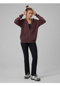 4f - 4F Bluza dresowa rozpinana z kapturem damska - brązowa XL. Okazja: na co dzień, do pracy, na spacer. Typ kołnierza: kaptur. Kolor: brązowy. Materiał: dresówka. Styl: casual #2