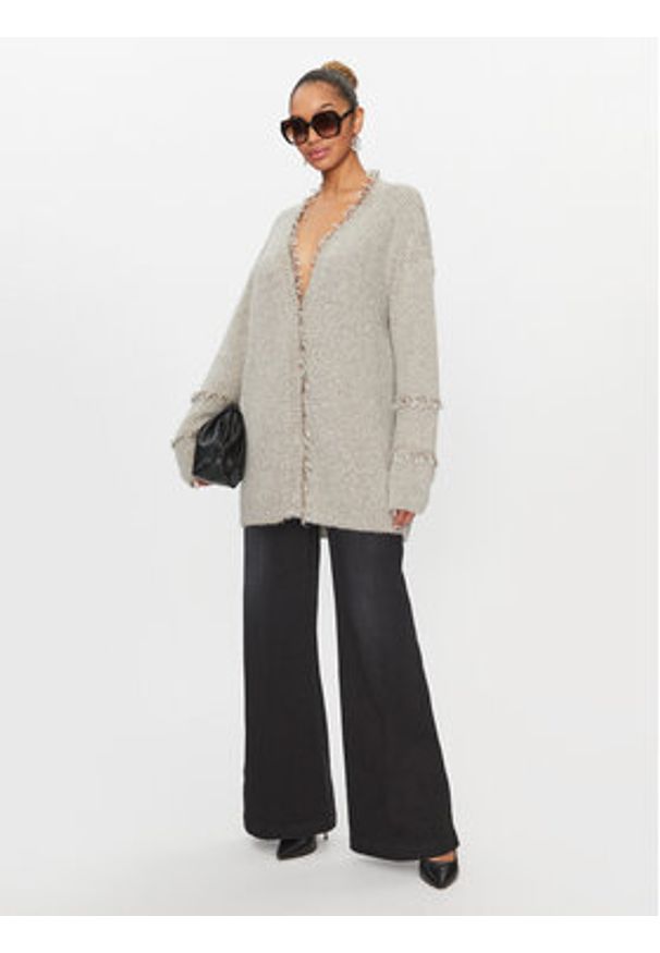 TwinSet - TWINSET Kardigan 232TT3231 Szary Loose Fit. Kolor: szary. Materiał: wiskoza