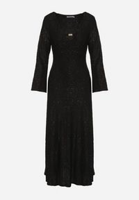 Born2be - Czarna Brokatowa Sukienka w Zebrę o Rozkloszowanym Kroju z Długim Rękawem Mevenna. Okazja: na co dzień. Kolor: czarny. Długość rękawa: długi rękaw. Wzór: motyw zwierzęcy. Typ sukienki: proste. Styl: elegancki, casual #6