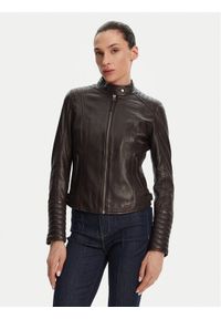 Serge Pariente Kurtka skórzana Louise Brązowy Slim Fit. Kolor: brązowy. Materiał: skóra
