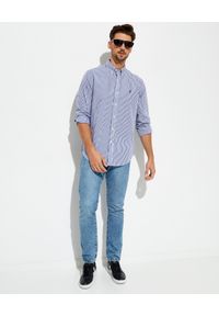 Ralph Lauren - RALPH LAUREN - Koszula w prążki z logo Custom Fit. Typ kołnierza: polo. Kolor: biały. Materiał: bawełna. Wzór: prążki