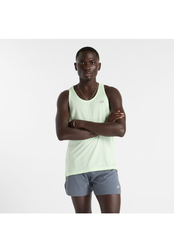 Koszulka męska New Balance MT41250MEW – miętowa. Kolor: miętowy. Materiał: poliester. Sezon: lato. Sport: fitness