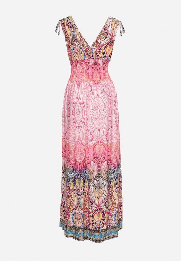 Born2be - Jasnoróżowa Sukienka Boho na Lato ze Sznurkami na Ramionach i Gumką w Talii Aharleta. Kolor: różowy. Sezon: lato. Styl: boho