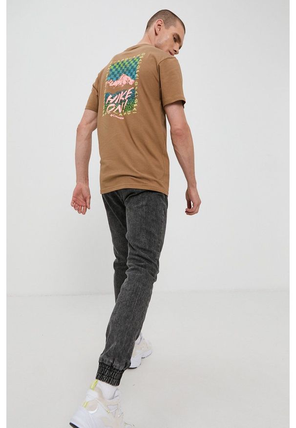 columbia - Columbia - T-shirt. Okazja: na co dzień. Kolor: brązowy. Materiał: bawełna, dzianina. Wzór: gładki. Styl: casual