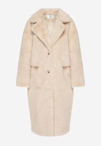 Born2be - Beżowy Futrzany Płaszcz Jednorzędowy z Kieszeniami Zapinany na Guziki Parilda. Okazja: na co dzień. Kolor: beżowy. Materiał: futro. Sezon: zima. Styl: casual, elegancki #5