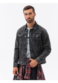 Ombre Clothing - Kurtka męska jeansowa katana - czarna V3 OM-JADJ-0123 - XXL. Kolor: czarny. Materiał: jeans. Styl: klasyczny #7