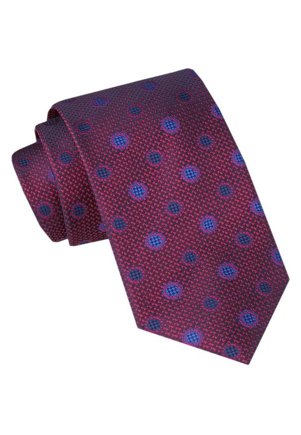 Męski Krawat - Alties - Czerwony w Niebieskie Groszki. Kolor: czerwony. Materiał: tkanina. Wzór: grochy. Styl: elegancki, wizytowy