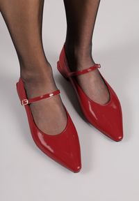 Renee - Bordowe Balerinki Mary Jane Vices z Geometrycznym Obcasem i Skórzaną Wkładką Vermene. Okazja: na randkę, na spacer. Zapięcie: pasek. Kolor: czerwony. Materiał: skóra. Wzór: geometria. Obcas: na obcasie. Wysokość obcasa: średni #6