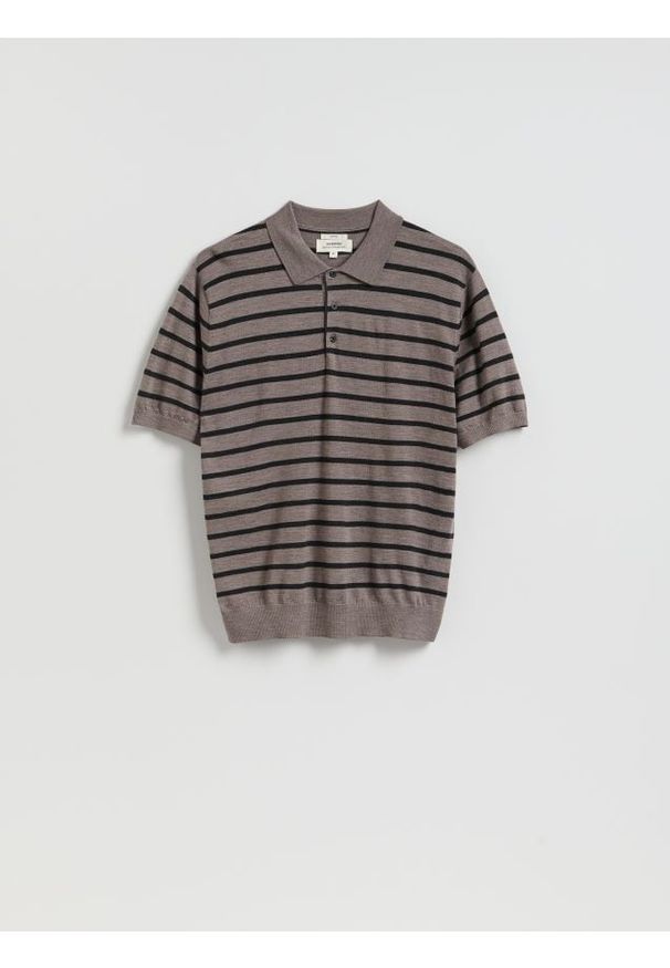 Reserved - Wełniana koszulka polo - brązowy. Typ kołnierza: polo. Kolor: brązowy. Materiał: wełna