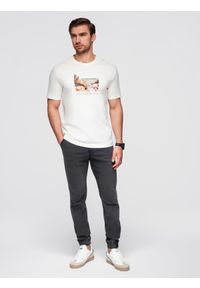 Ombre Clothing - Spodnie męskie JOGGERY jeansowe z efektem sprania - szare V3 - Rozmiar: XXL. Okazja: na co dzień. Kolor: szary. Materiał: jeans. Wzór: aplikacja. Styl: casual, elegancki #10