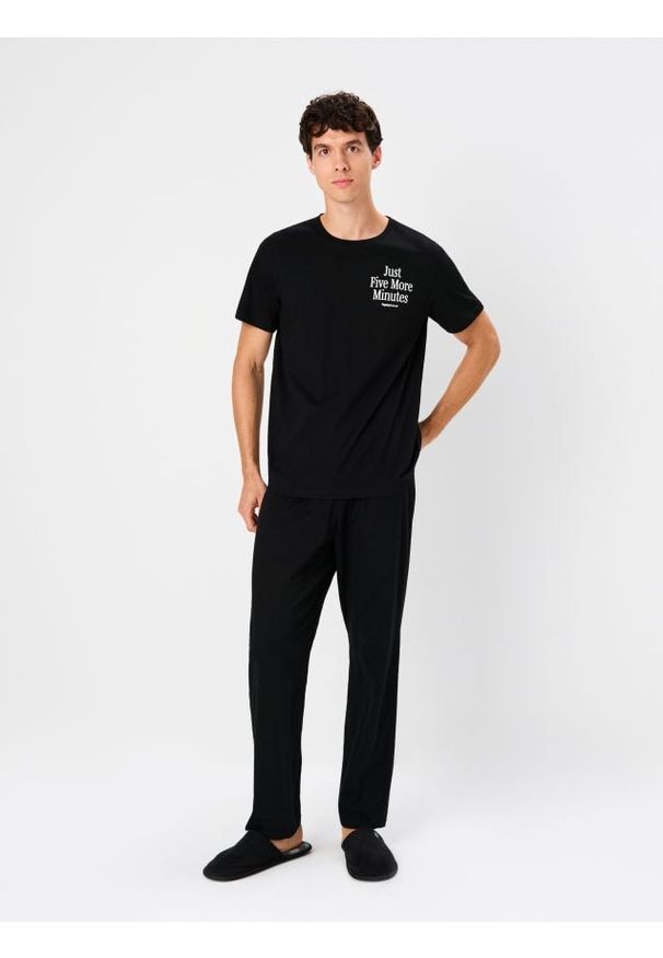 Sinsay - Bawełniana piżama dwuczęściowa - czarny. Kolor: czarny. Materiał: bawełna