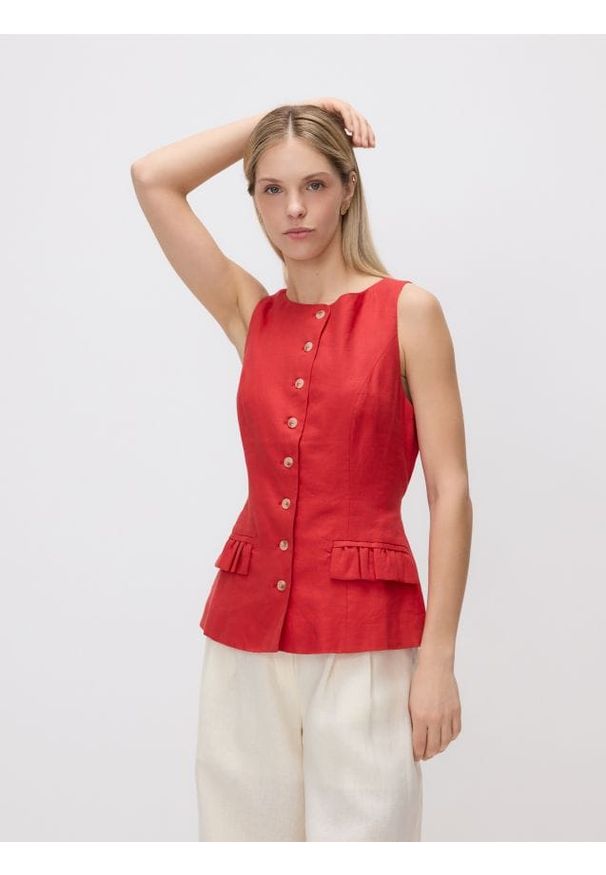 Reserved - Lniana kamizelka - czerwony. Kolor: czerwony. Materiał: len