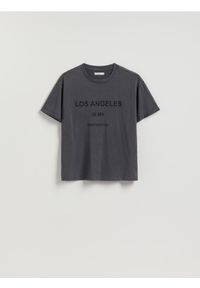 Reserved - T-shirt z napisem - ciemnoszary. Kolor: szary. Materiał: bawełna. Wzór: napisy #1
