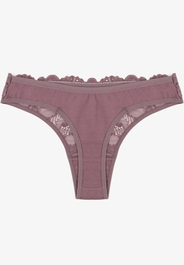 Born2be - Fioletowe Koronkowe Majtki Stringi z Bawełny Venalora. Kolor: fioletowy. Materiał: bawełna, koronka