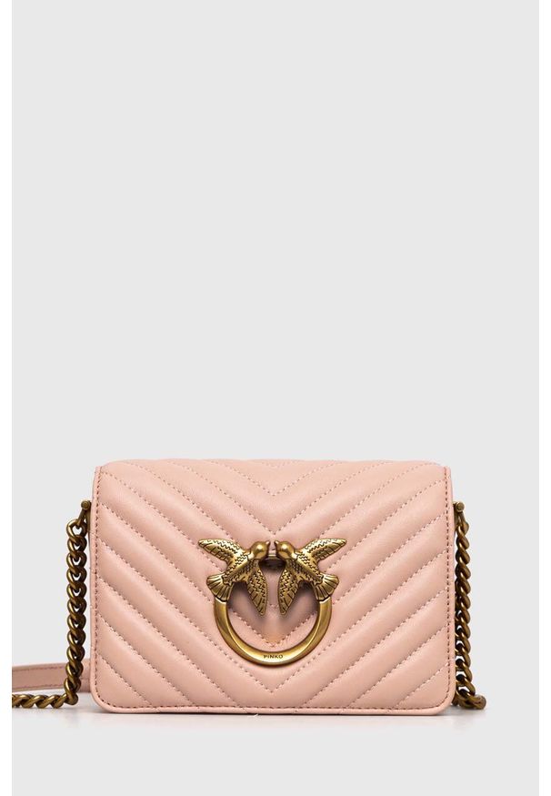 Pinko torebka skórzana kolor różowy. Kolor: różowy. Materiał: skórzane. Rodzaj torebki: na ramię