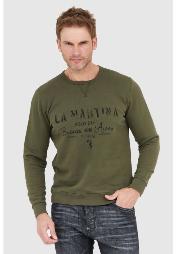 La Martina - LA MARTINA Zielona bluza męska z vintage logo, Rozmiar 3XL. Kolor: zielony. Styl: vintage