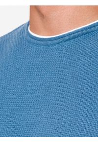 Ombre Clothing - Sweter męski E121 - błękitny - XXL. Okazja: na co dzień. Kolor: niebieski. Materiał: bawełna. Styl: elegancki, casual, klasyczny #4