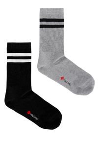 Volcano - Sportowe skarpety z paskami A-HUGO, dwupak. Materiał: poliester, elastan, prążkowany, bawełna, materiał, włókno. Wzór: paski, nadruk #1