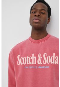 Scotch & Soda bluza bawełniana męska kolor różowy z nadrukiem. Kolor: różowy. Materiał: bawełna. Wzór: nadruk