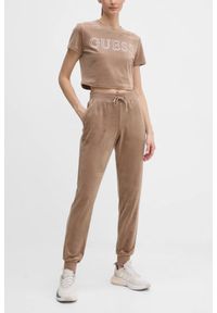 Guess - GUESS Brązowe damskie spodnie welurowe Couture, Rozmiar XS. Kolor: brązowy. Materiał: welur #4