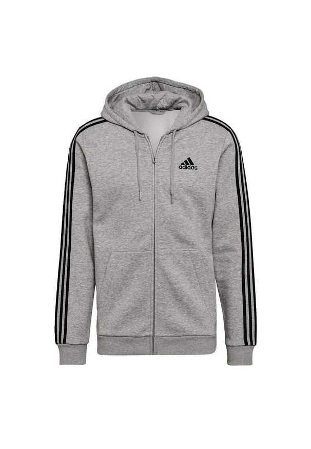 Adidas - Bluza z kapturem adidas Essentials Fleece 3-Stripes, Mężczyźni. Typ kołnierza: kaptur. Kolor: szary. Materiał: polar