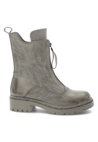 Szare Botki Menbur Wygodne Obuwie Damskie Z Cyrkoniami. Okazja: na co dzień. Zapięcie: zamek. Kolor: szary. Materiał: materiał. Wzór: aplikacja. Styl: casual, klasyczny #5