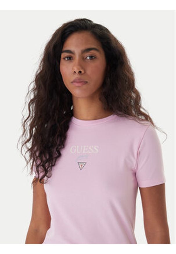 Guess Jeans T-Shirt W6RI15 J1314 Różowy Regular Fit. Kolor: różowy. Materiał: bawełna