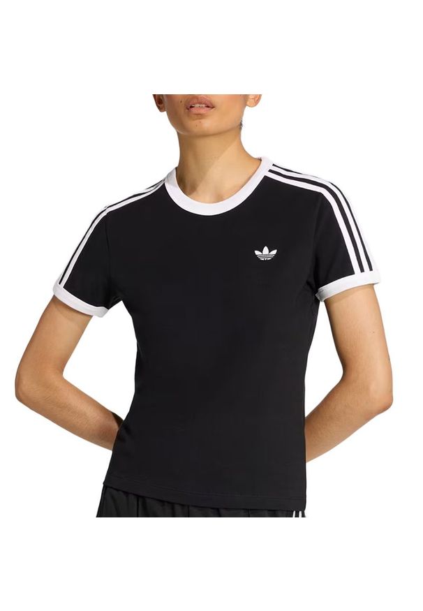 Adidas - Koszulka damska adidas Originals 3-Stripes Slim KD7980 - czarna. Kolor: czarny. Materiał: elastan, materiał, bawełna, skóra. Wzór: paski, aplikacja