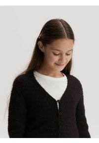 Reserved - Dzianinowy kardigan - brązowy. Kolor: brązowy. Materiał: dzianina #1