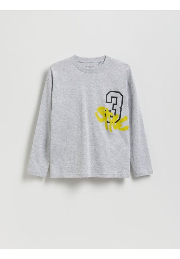Reserved - Longsleeve z nadrukiem - jasnoszary. Kolor: szary. Materiał: bawełna, dzianina. Długość rękawa: długi rękaw. Wzór: nadruk