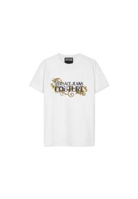 Versace Jeans Couture T-Shirt 78GAHC05 Biały Regular Fit. Kolor: biały. Materiał: bawełna