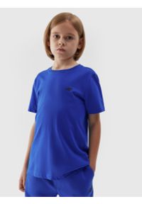 4f - T-shirt gładki chłopięcy. Kolor: niebieski. Materiał: bawełna. Wzór: gładki