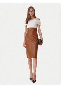 Elisabetta Franchi Spódnica skórzana GP-09Z-61E2-V890 Brązowy Regular Fit. Kolor: brązowy. Materiał: skóra #4