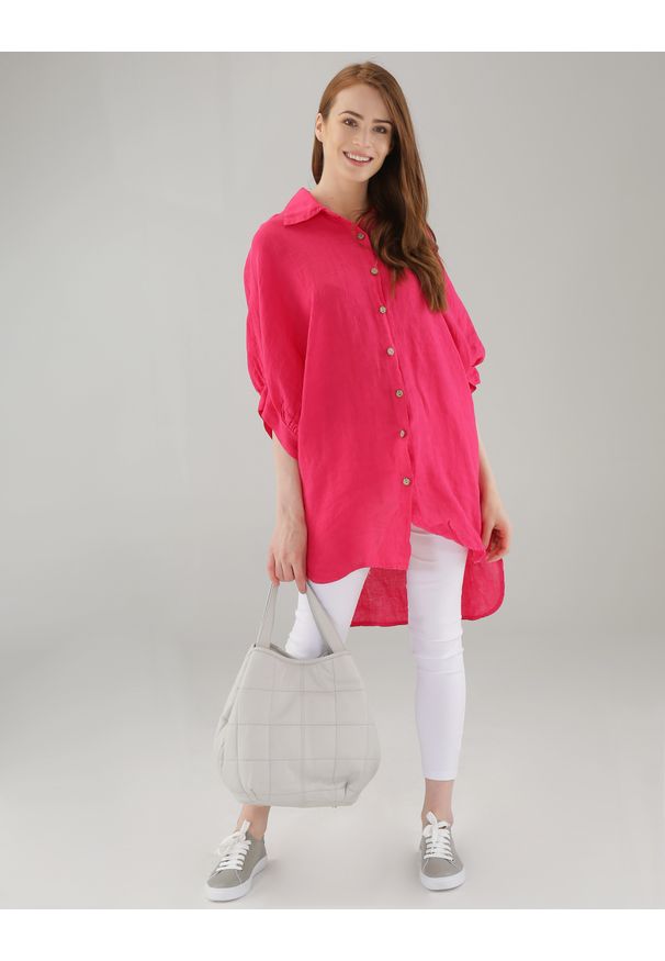 Unisono - LUŹNA KOSZULA Z LNU 203-4061-4 FUXIA. Materiał: len