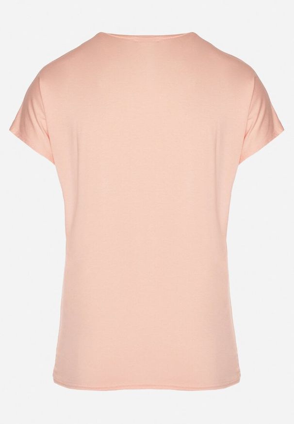 Born2be - Jasnoróżowy Bawełniany T-shirt z Ozdobnym Napisem i Cyrkoniami Krisiona. Okazja: do pracy, na spotkanie biznesowe, na co dzień. Kolor: różowy. Materiał: bawełna. Wzór: napisy. Styl: biznesowy, casual, klasyczny