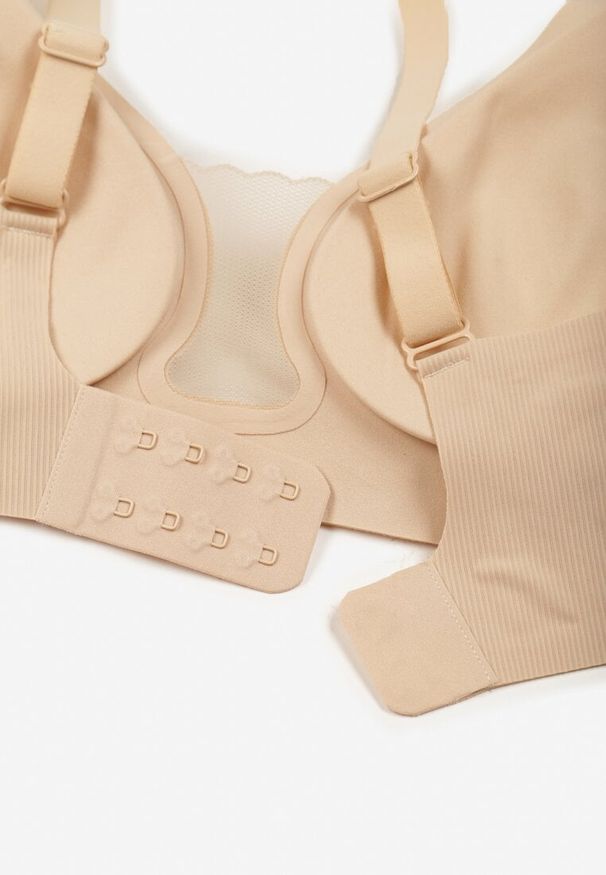 Born2be - Beżowy Biustonosz z Ozdobnym Wycięciem Ezirelle. Kolor: beżowy. Materiał: jeans. Rodzaj stanika: wyciągane miseczki. Wzór: gładki