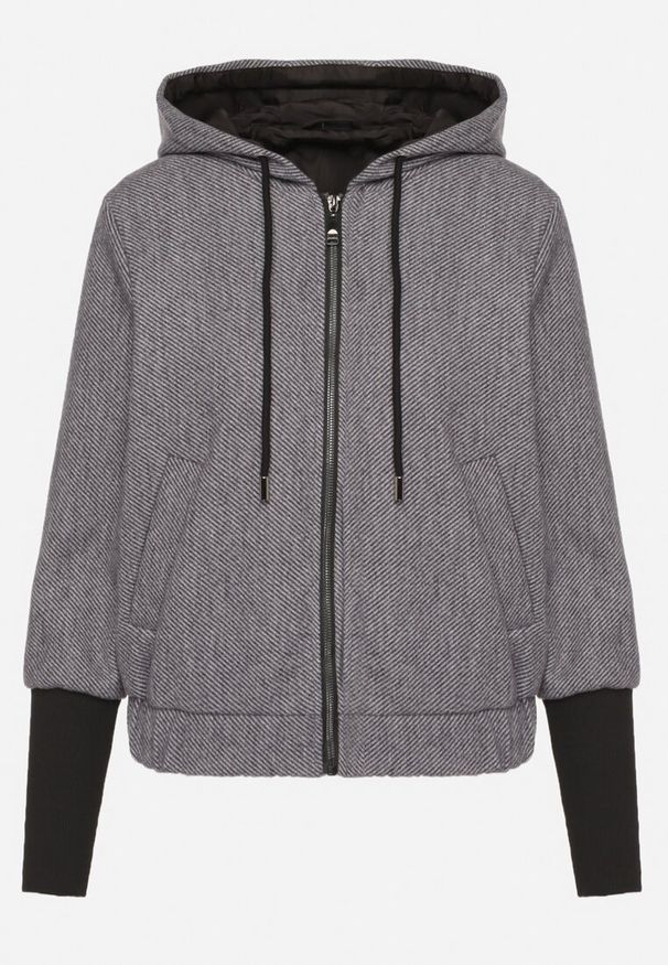 Born2be - Szara Kurtka z Kapturem Ozdobnymi Rękawami i Ściągaczem w Pasie Tulorelle. Okazja: na co dzień. Typ kołnierza: kaptur. Kolor: szary. Materiał: jeans. Styl: casual
