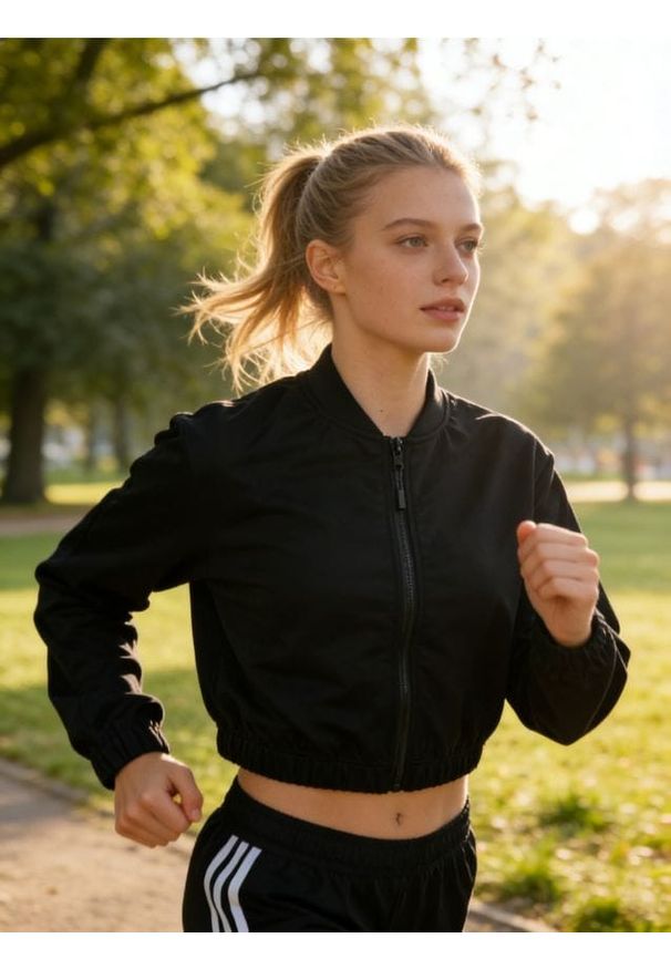 Sinsay - Krótka bluza sportowa z zamkiem - czarny. Kolor: czarny. Długość: krótkie