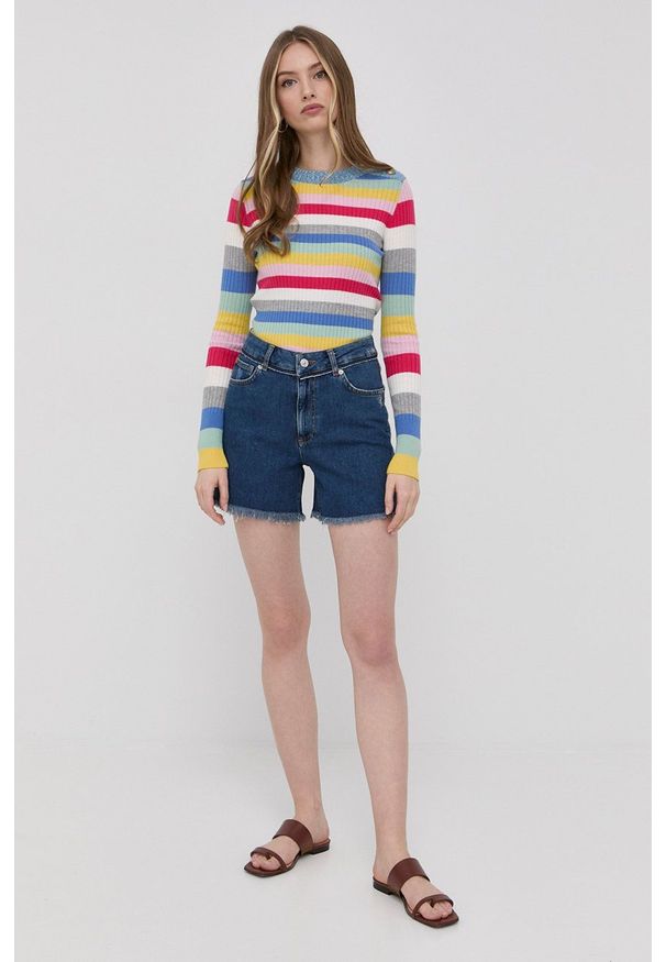 MAX&Co. szorty jeansowe damskie kolor granatowy gładkie medium waist. Okazja: na co dzień. Kolor: niebieski. Materiał: jeans. Wzór: gładki. Styl: casual