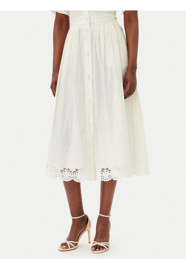 TwinSet - TWINSET Spódnica trapezowa 251TT2095 Écru Regular Fit. Kolor: kremowy. Materiał: bawełna
