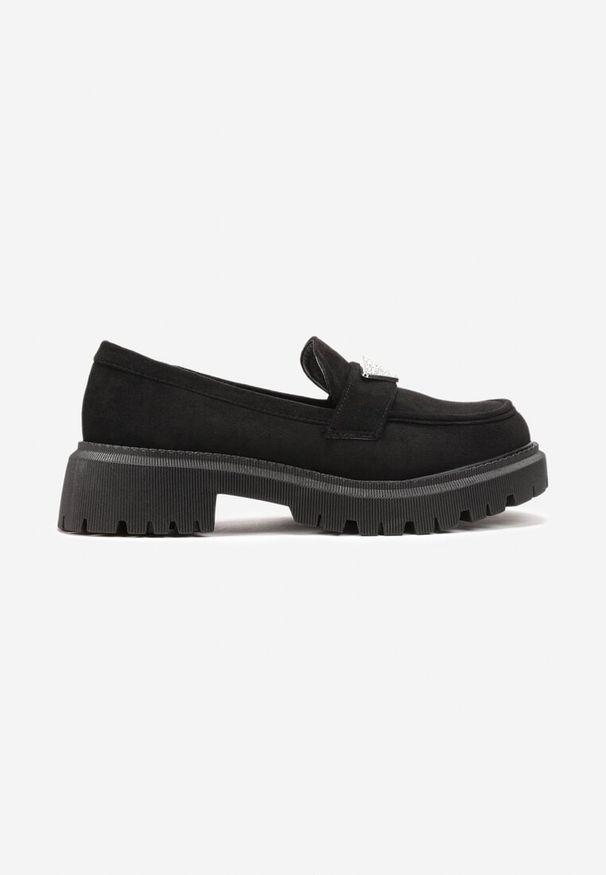 Born2be - Czarne Mokasyny z Cyrkoniami na Pasku Vamolisa. Okazja: na co dzień. Zapięcie: pasek. Kolor: czarny. Wzór: aplikacja. Styl: klasyczny, elegancki, casual