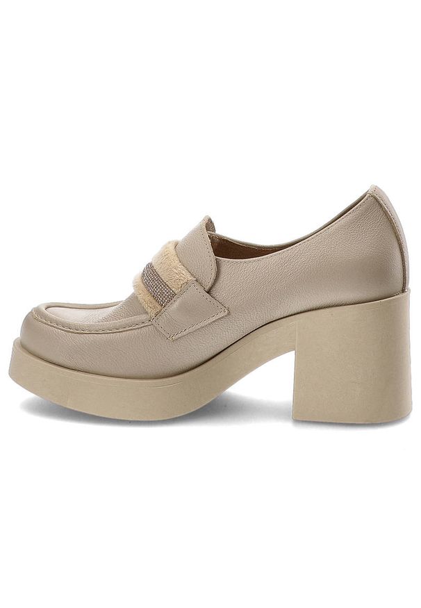 Beżowe Półbuty Lemar Wygodne Skórzane Buty. Okazja: na co dzień. Zapięcie: pasek. Kolor: beżowy. Materiał: skóra. Obcas: na obcasie. Styl: casual, elegancki. Wysokość obcasa: średni