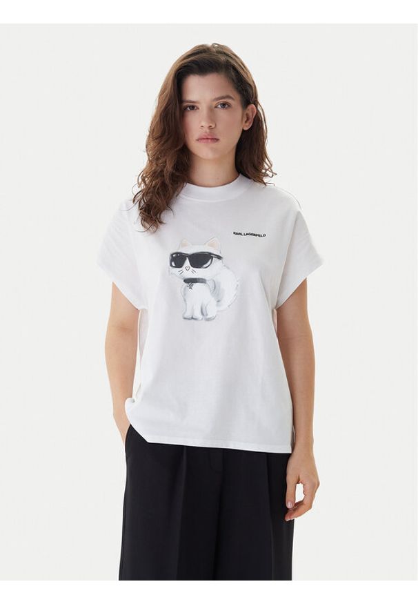 Karl Lagerfeld - KARL LAGERFELD T-Shirt A2W17115 Biały Loose Fit. Typ kołnierza: dekolt w karo. Kolor: biały. Materiał: bawełna