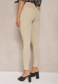 Renee - Beżowe Skinny Jeansy z Bawełną High Waist Lorie. Okazja: na co dzień. Stan: podwyższony. Kolor: beżowy. Styl: wizytowy, elegancki, casual #3
