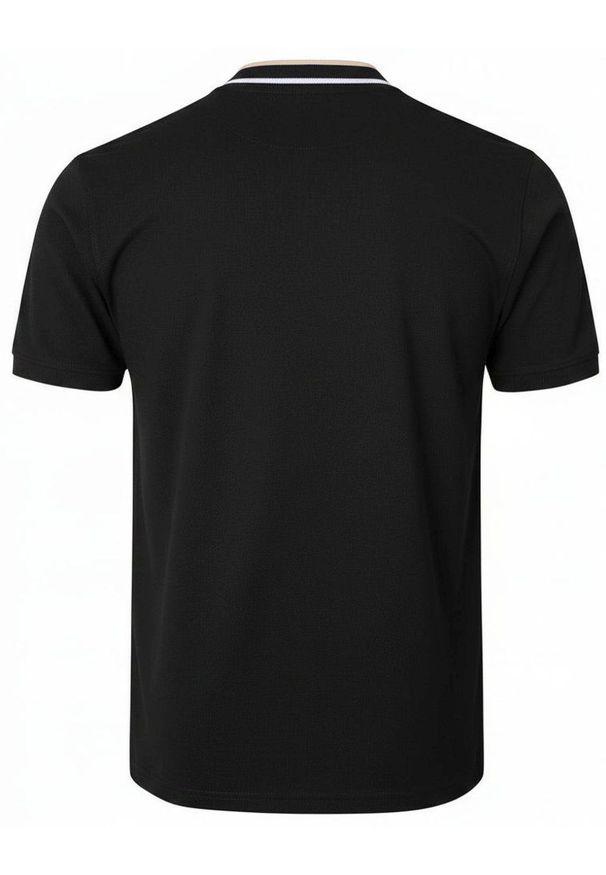 Koszulka Męska (T-Shirt) na Stójce z Guzikami - Pako Jeans - Czarna. Okazja: na co dzień. Typ kołnierza: kołnierzyk stójkowy. Kolor: czarny. Materiał: bawełna. Styl: casual